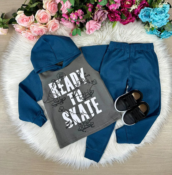 Conjunto Inverno Taita Kids Meninos Dinossauro Skate Verde