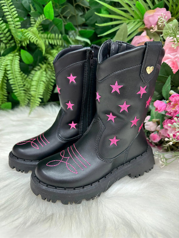 Bota Nilqi Manu Preta Estrela Pink Glamim
