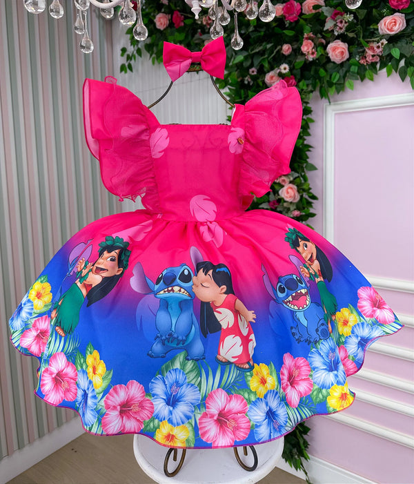 Vestido Temáticos Kids Lilo Stitch Pink Glamim