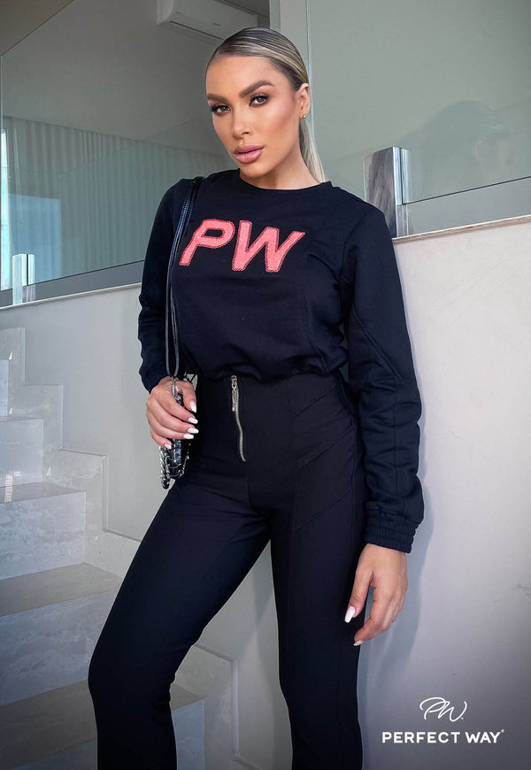 BLUSA CROPPED MOLETON RECORTES BORDADO INDUST
PRETO C/ LARANJA NEON PERFECT WAY