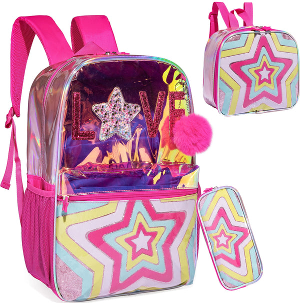Meetbelify Mochila para Estudantes do Jardim de InfĂąncia Elementar, Meninas Limpar Bookbag, Saco De Viagem Em Tamanho Inteiro com Lancheira