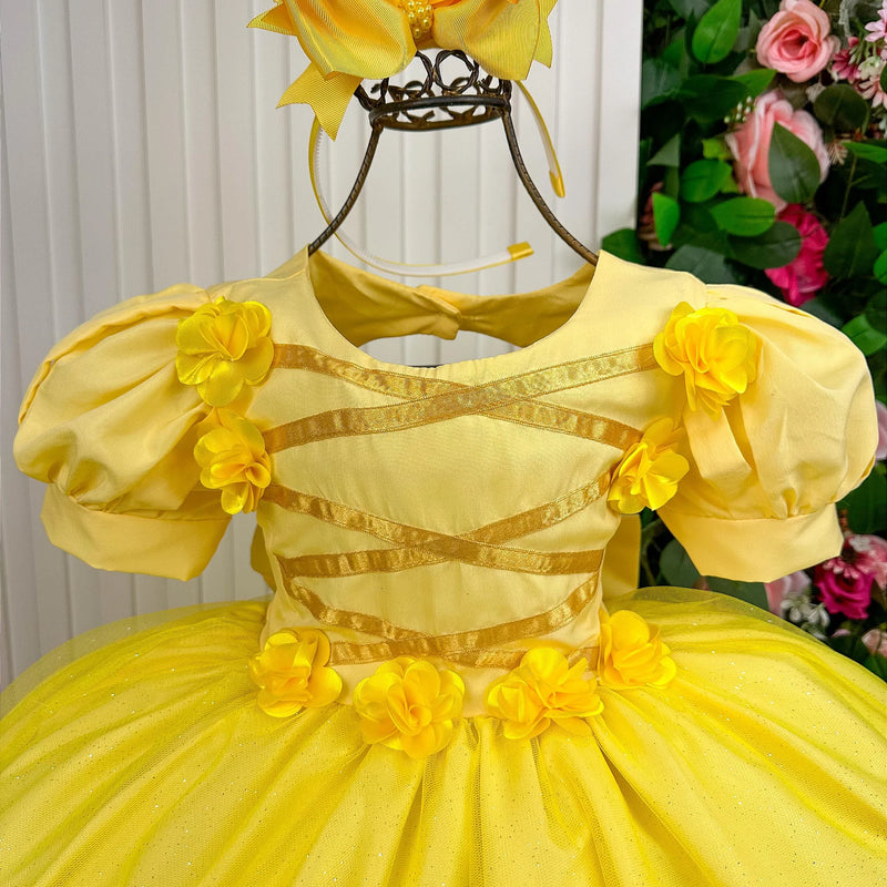 Vestido Bella Child/Fantasia Longa Princesa Amarelo