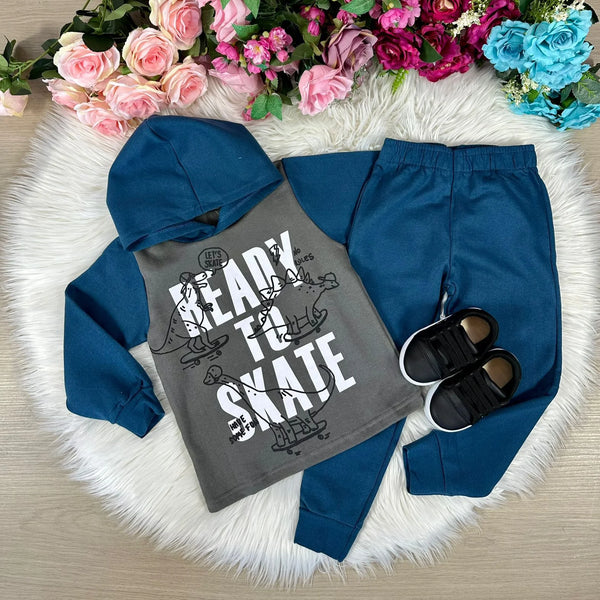 Conjunto Inverno Taita Kids Meninos Dinossauro Skate Verde