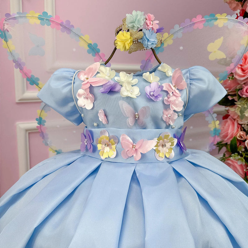 Vestido Jardim Encantado Azul Bebe - Glamim