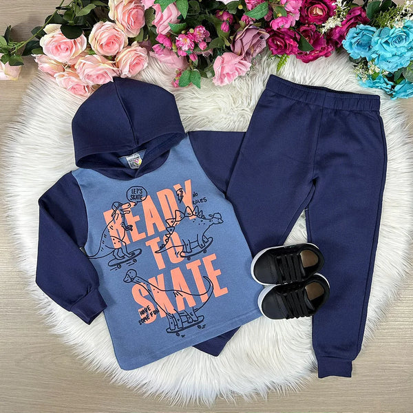 Conjunto Inverno Taita Kids Meninos Dinossauro Skate Azul