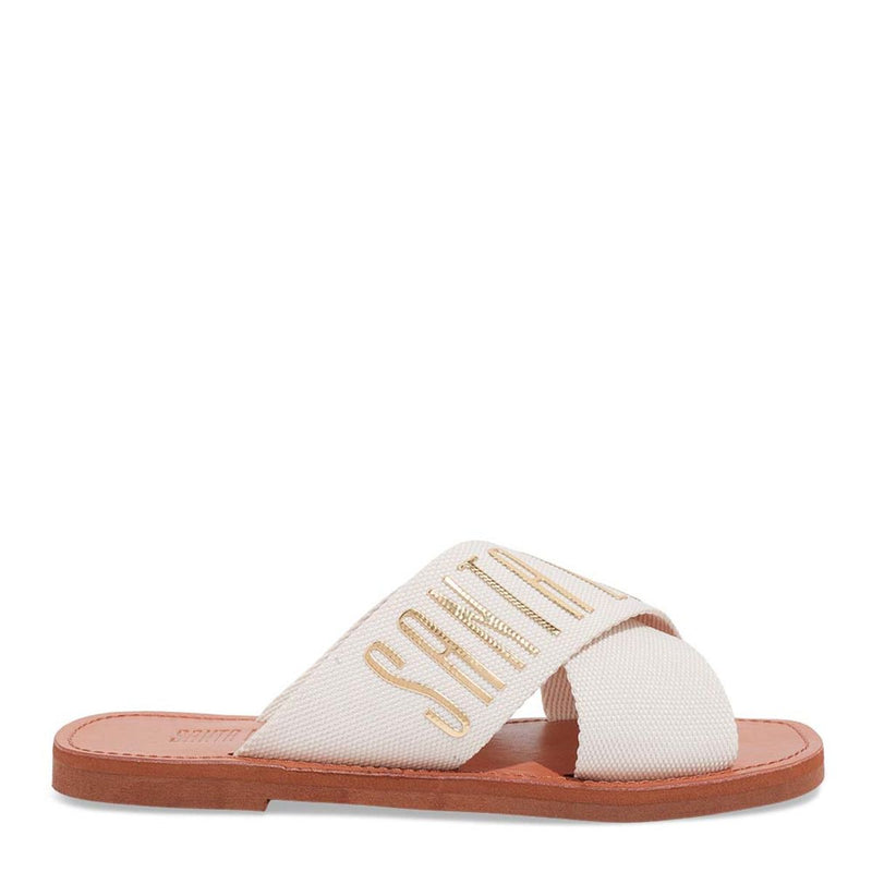 Rasteira Tiras Cruzadas Gorgurão Bege Cru