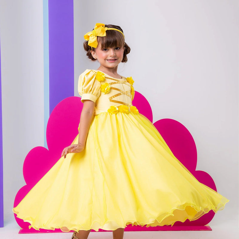 Vestido Bella Child/Fantasia Longa Princesa Amarelo