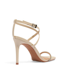 Sandália Napa Soft Brilho Off White Salto Alto Fino