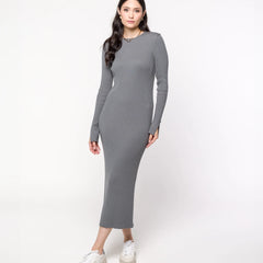 Vestido Tricot Canelado com Fenda ALESSANDRA