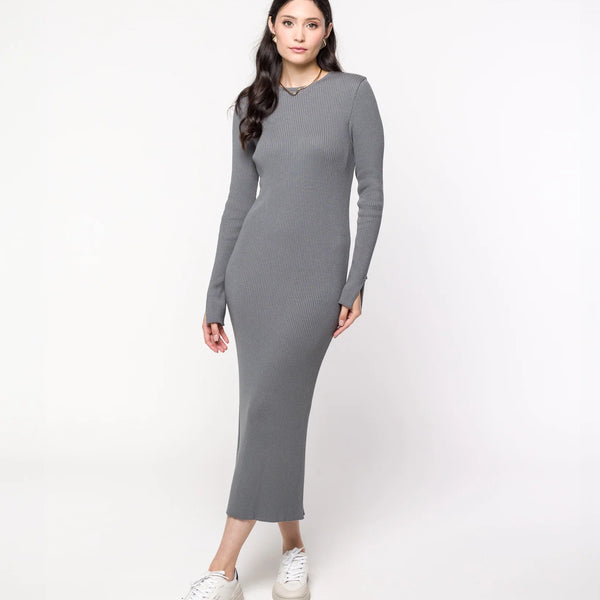 Vestido Tricot Canelado com Fenda ALESSANDRA