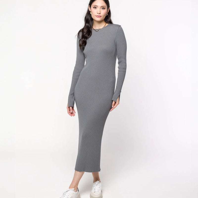 Vestido Tricot Canelado com Fenda ALESSANDRA