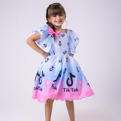 Vestido Temáticos Kids Tik Tok Azul Bebe