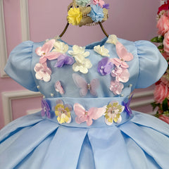 Vestido Jardim Encantado Azul Bebe - Glamim