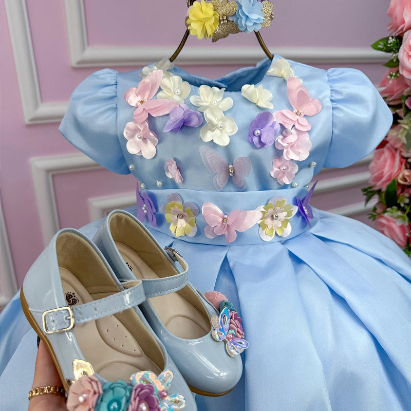 Vestido Jardim Encantado Azul Bebe - Glamim