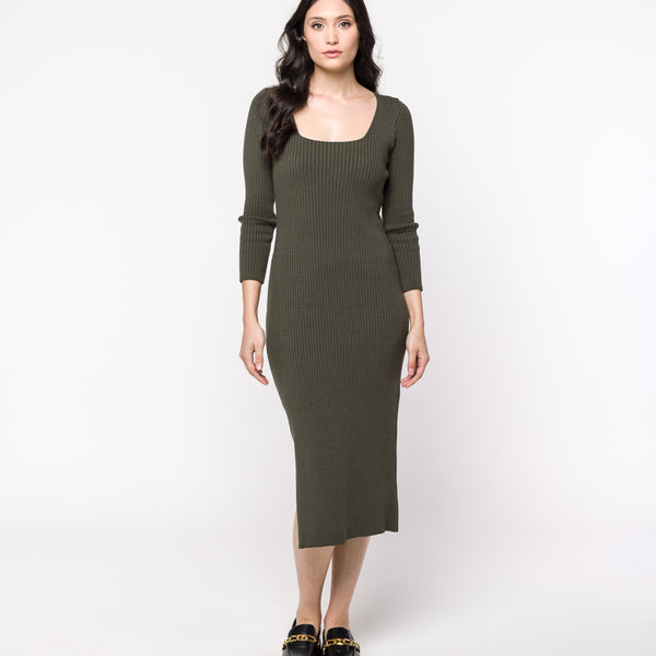 Vestido Tricot Canelado com Fenda Stella - RAYAR