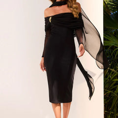 VESTIDO SUPER MIDI LISO OMBRO A OMBRO