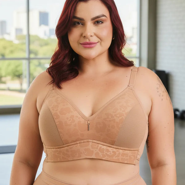 Sutiã Top com Bojo Conforto e Base Larga com Tule nas Laterais e Estampa Animalia