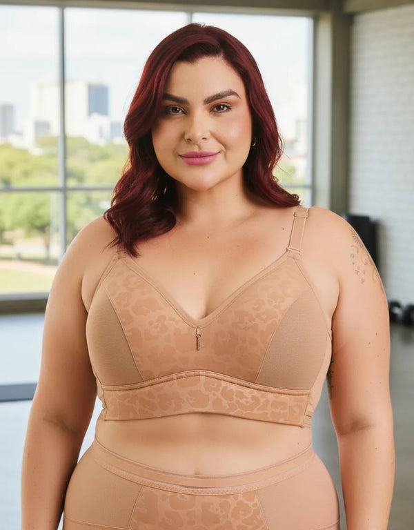 Sutiã Top com Bojo Conforto e Base Larga com Tule nas Laterais e Estampa Animalia