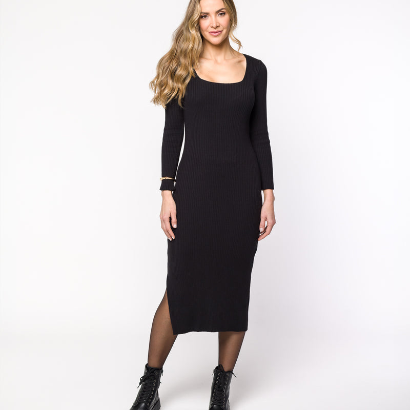 Vestido Tricot Canelado com Fenda Stella - RAYAR