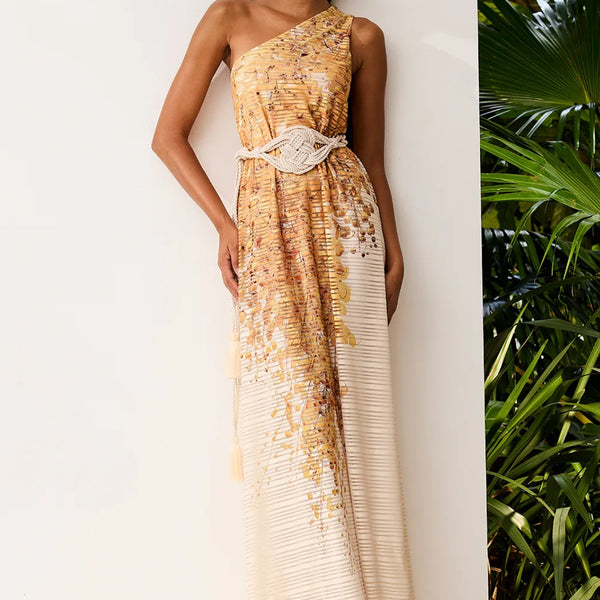 VESTIDO LONGO ESTAMPADO OMBRO ÚNICO