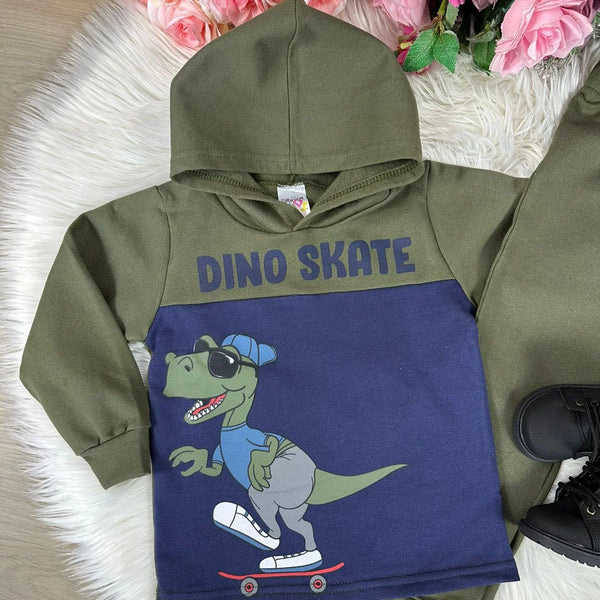 Conjunto Inverno Taita Kids Meninos Dino Skate Verde