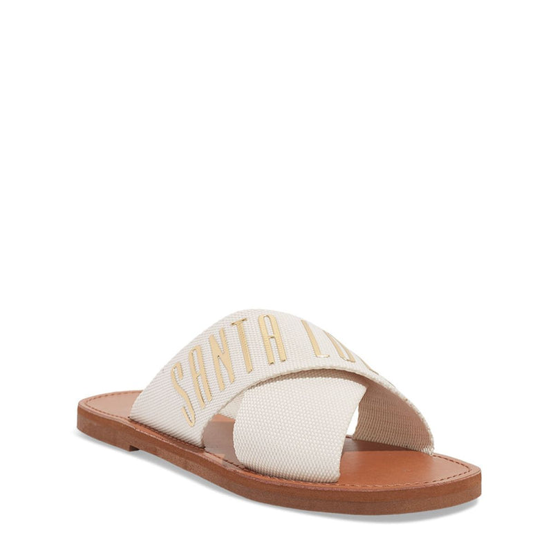 Rasteira Tiras Cruzadas Gorgurão Bege Cru