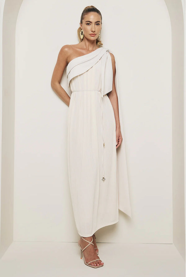 Vestido Super Midi Liso Ombro Único Charry