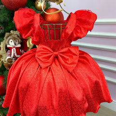 Vestido Banana Club Vermelho Laço Dourado - Glamim