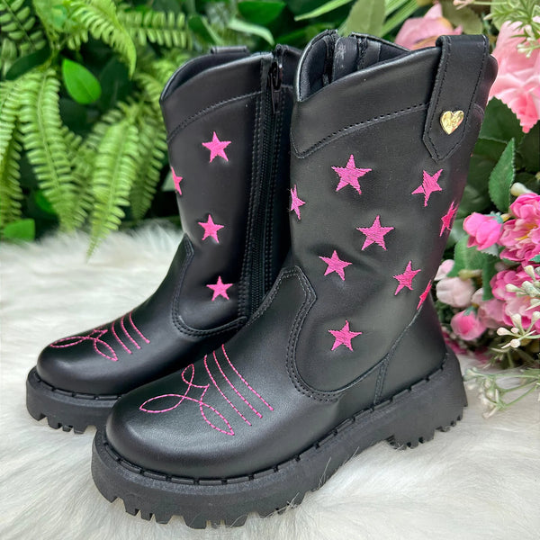 Bota Nilqi Manu Preta Estrela Pink Glamim