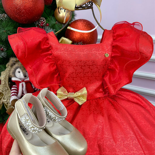 Vestido Banana Club Vermelho Laço Dourado - Glamim
