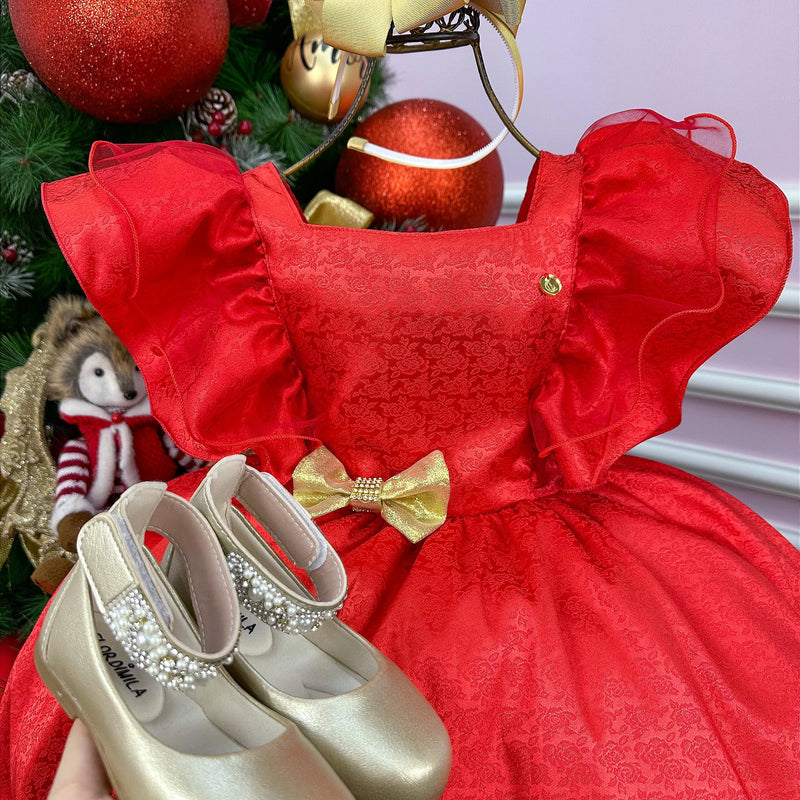 Vestido Banana Club Vermelho Laço Dourado - Glamim