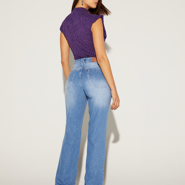 CALÇA RETA JEANS EMBOLSE JEANS ONÇA PRETA