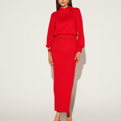 CONJUNTO FEMININO SAIA MIDI COM BLUSA GOLA BOBA ONÇA PRETA
