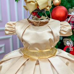 Vestido Miss Sweet Dourado Cinto Brilho - Glamim