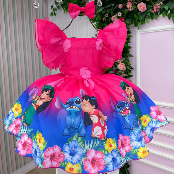 Vestido Temáticos Kids Lilo Stitch Pink Glamim