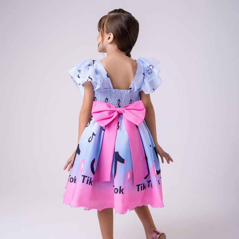 Vestido Temáticos Kids Tik Tok Azul Bebe
