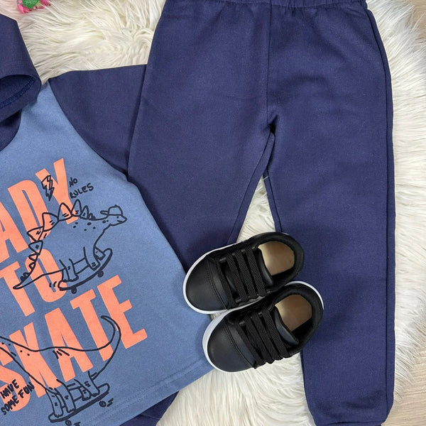 Conjunto Inverno Taita Kids Meninos Dinossauro Skate Azul