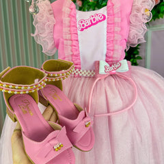 Vestido Princesa Belli Tematico Barbie Rosa Glamim