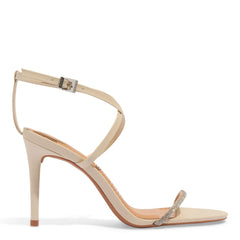 Sandália Napa Soft Brilho Off White Salto Alto Fino