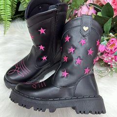 Bota Nilqi Manu Preta Estrela Pink Glamim