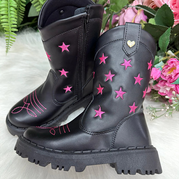 Bota Nilqi Manu Preta Estrela Pink Glamim