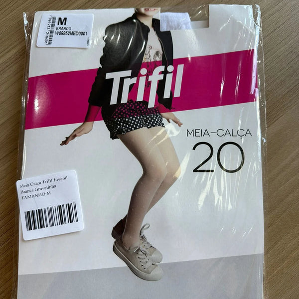 Meia Calça Fio 20 Trifil Juvenil Branca Gravatinha Glamim