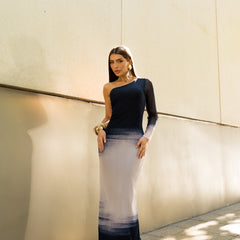 Vestido Super Midi Estampado Ombro Único