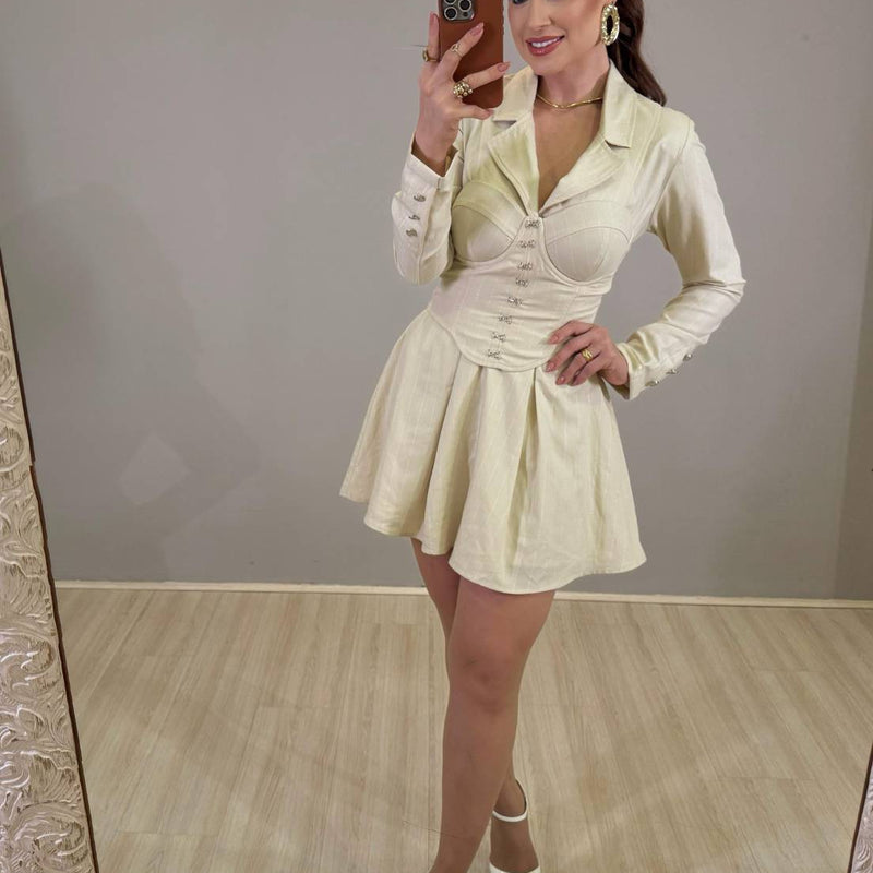 CONJUNTO FEMININO VESTIDO BLAZER EVASÊ + CROPPED