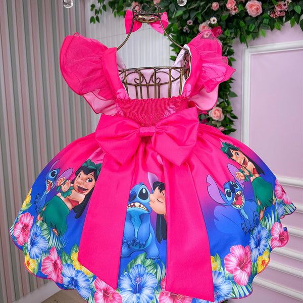 Vestido Temáticos Kids Lilo Stitch Pink Glamim
