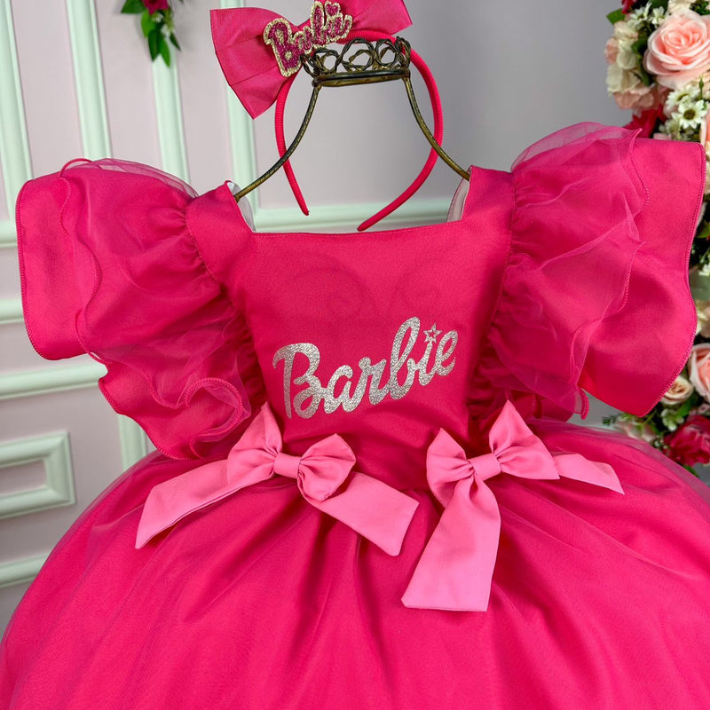 Vestido Princesa Belli Tematico Barbie Pink Babado Glamim