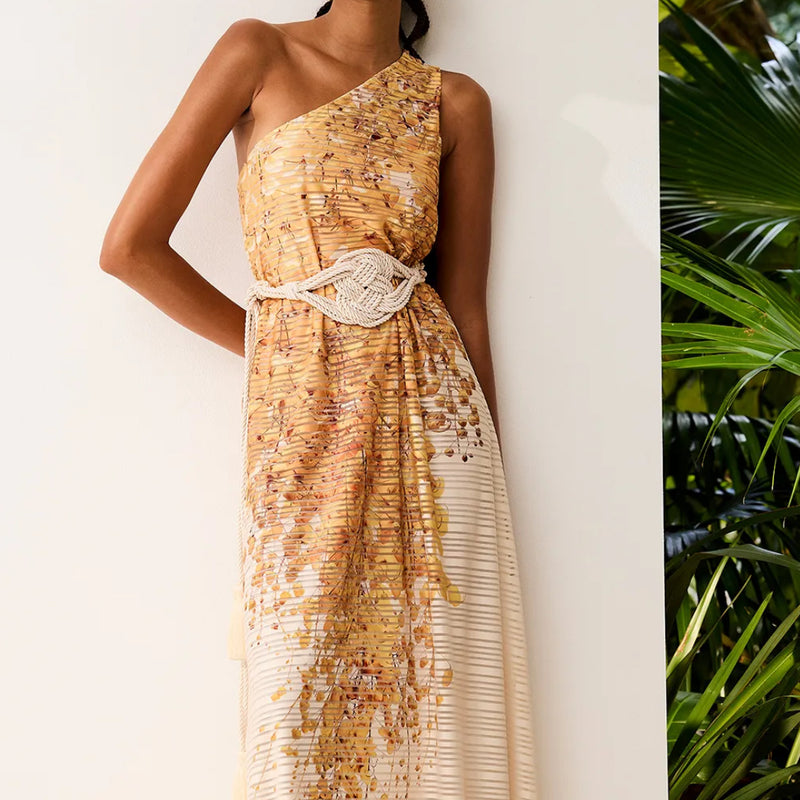 VESTIDO LONGO ESTAMPADO OMBRO ÚNICO