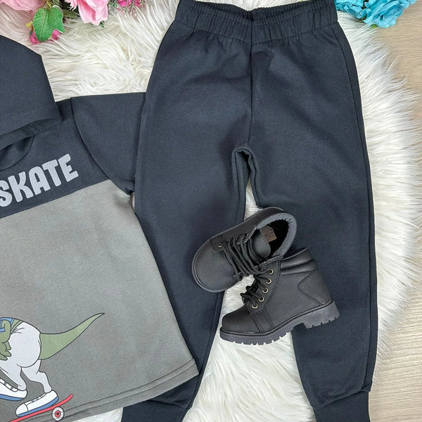 Conjunto Inverno Taita Kids Meninos Dino Skate Preto