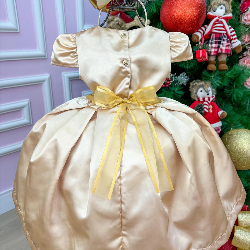 Vestido Miss Sweet Dourado Cinto Brilho - Glamim