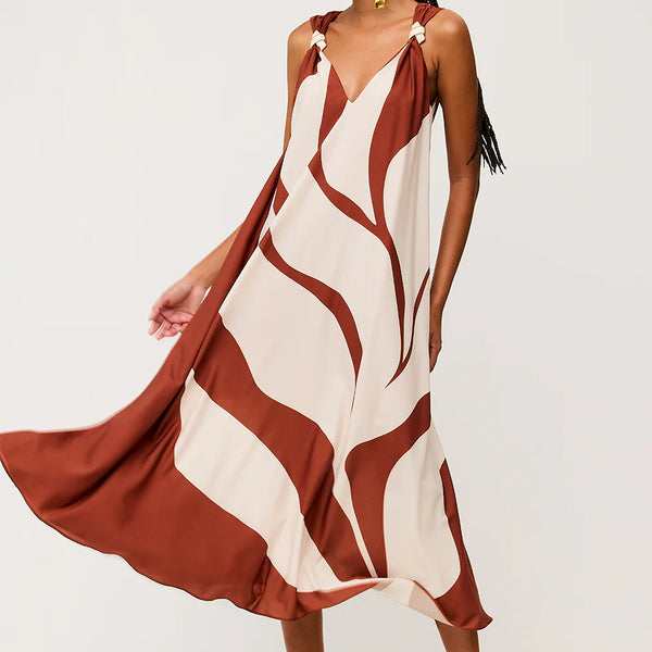 Vestido Longo Estampado Com Decote V